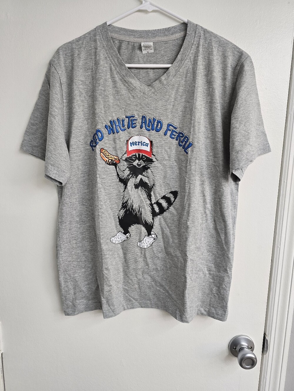 Gray 'Red White and Feril' Raccoon Graphic T-Shirt